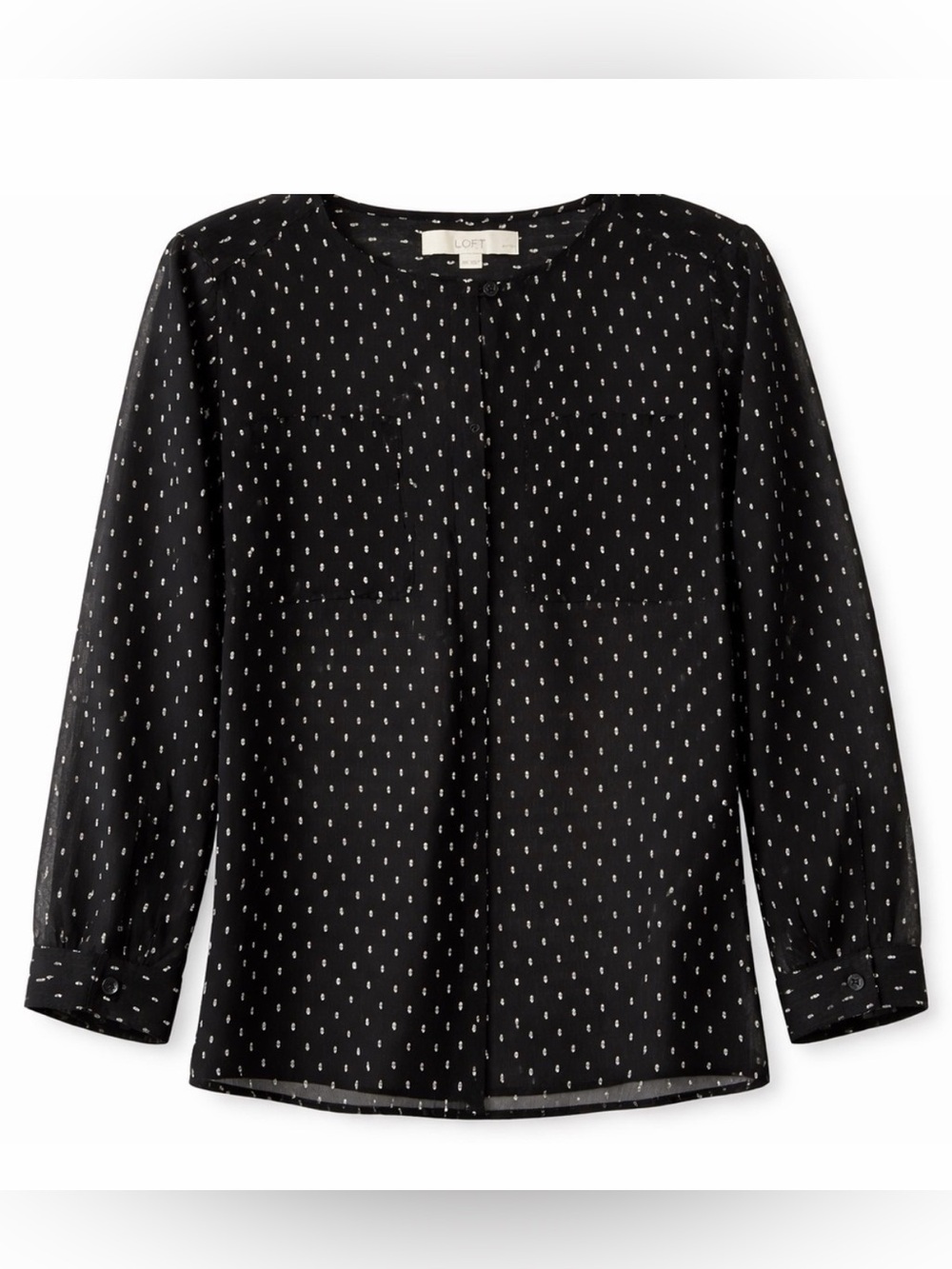 Ann Taylor LOFT Petite Small Sheer Black Blouse Dot Long Sleeve Work Top